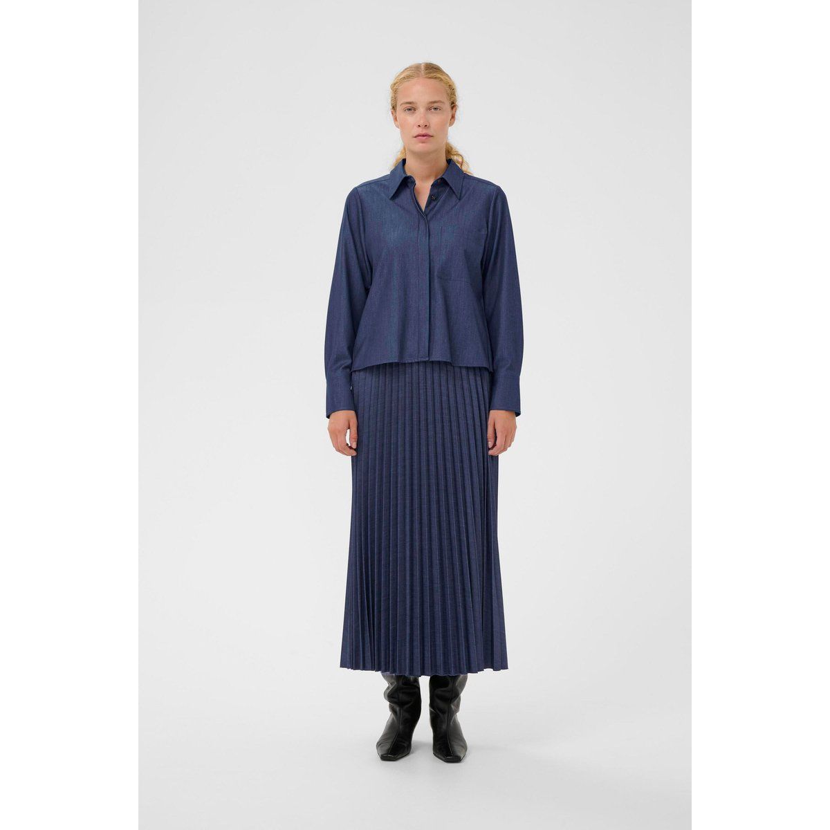 Jeans Langarm Hemdkleid