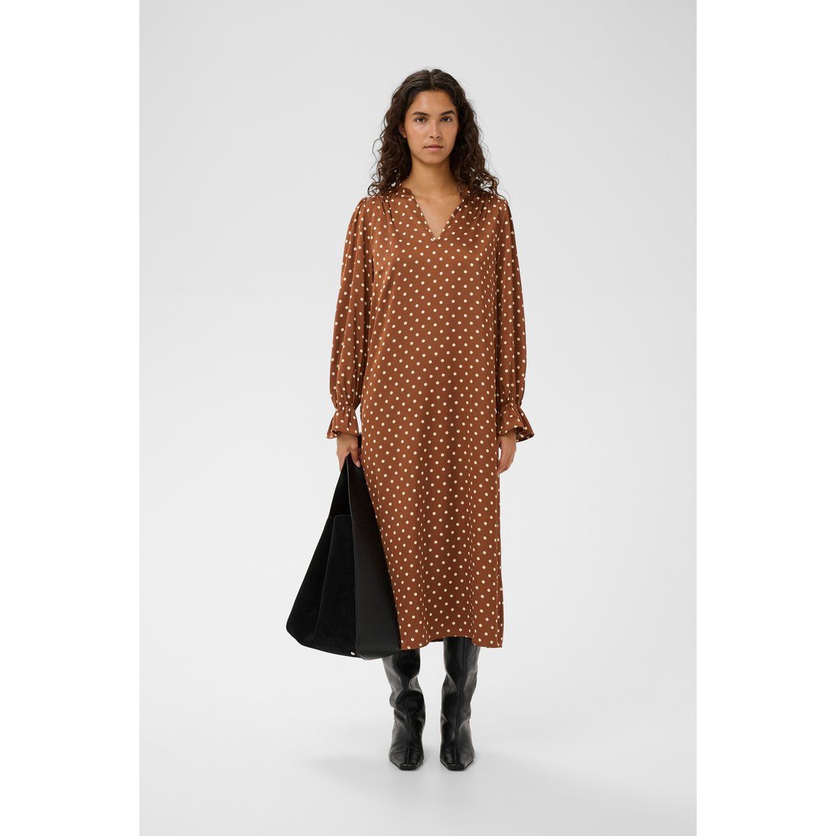 Gepunktetes, Langärmliges Midikleid
