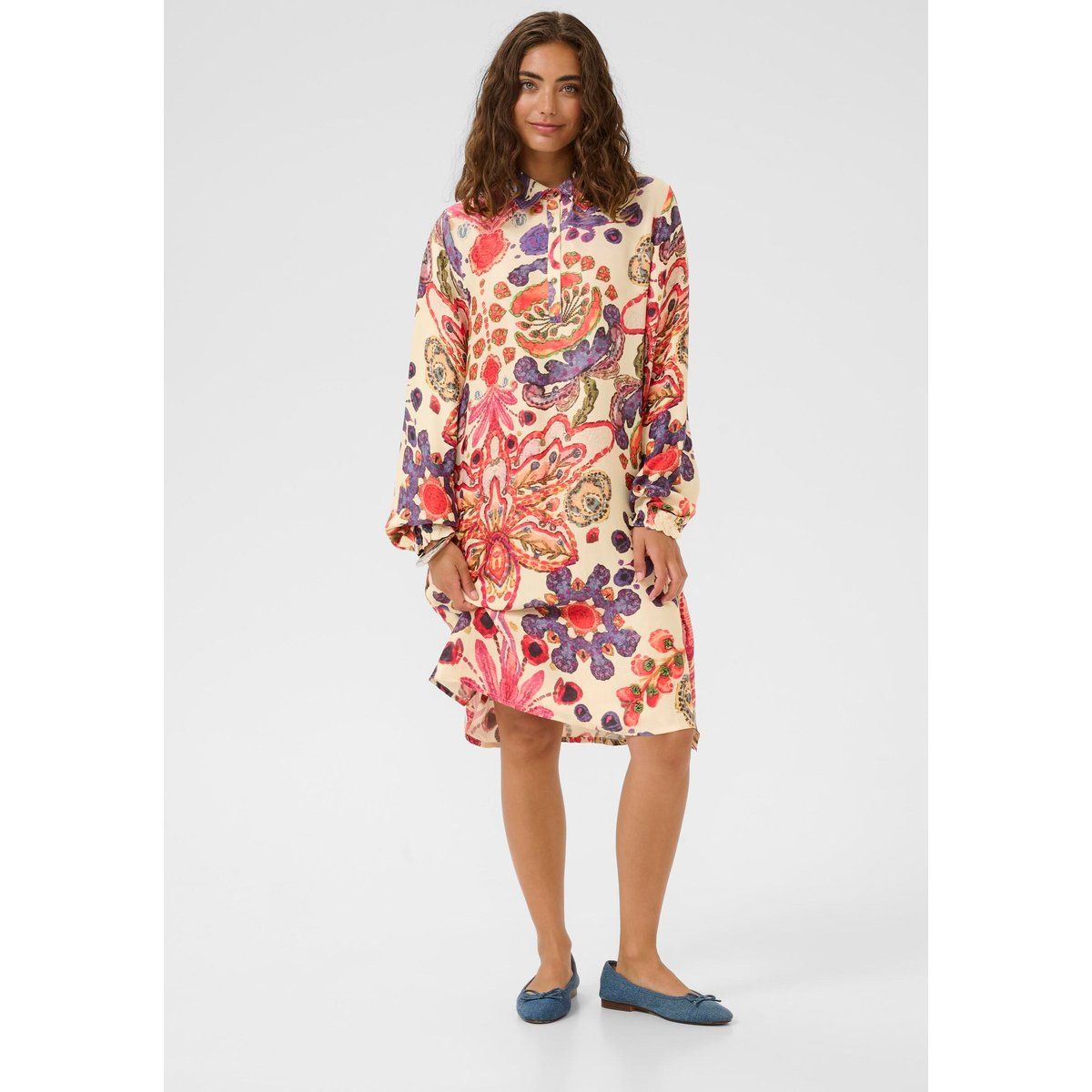 A-Linien Hemdblusenkleid mit Blumenmuster