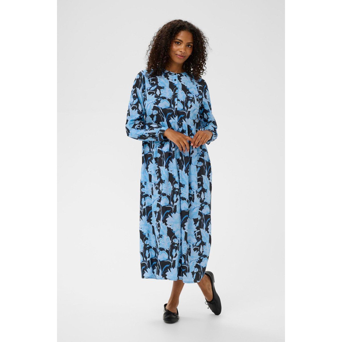 Weites Midikleid mit Blumendruck