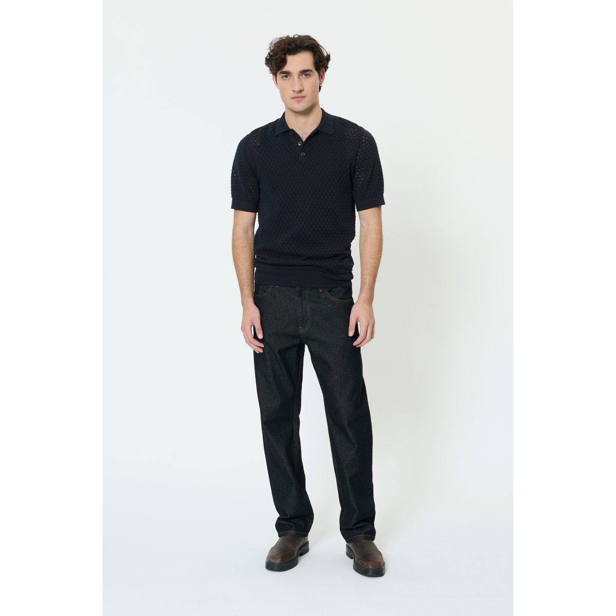 Strukturierter Strick-Polo Relaxed Fit