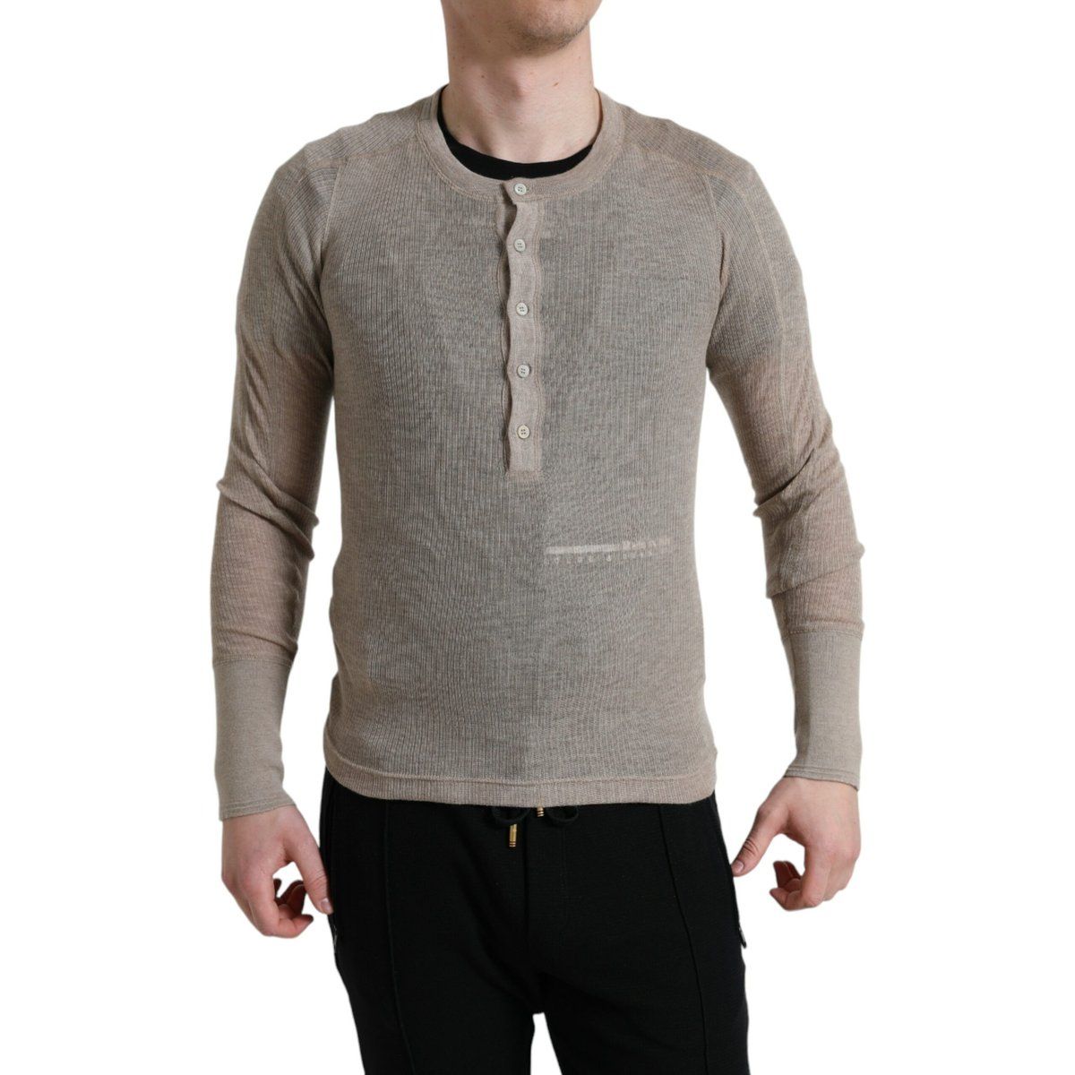 Geripptes Henley Langarmshirt