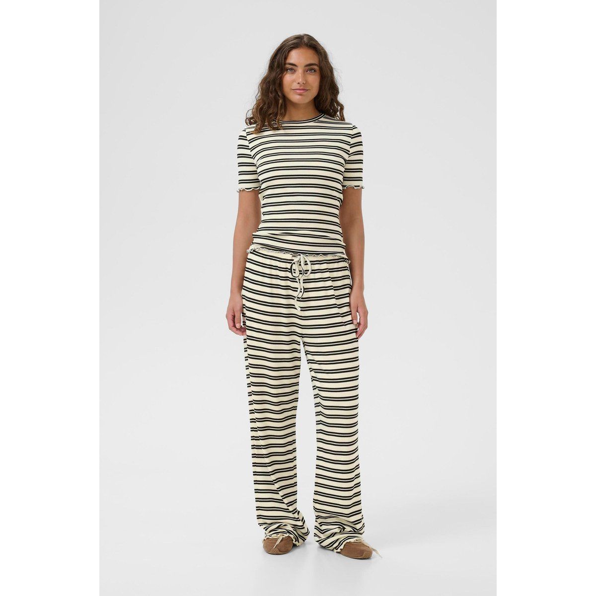 Gestreifte, weite Jersey-Loungehose