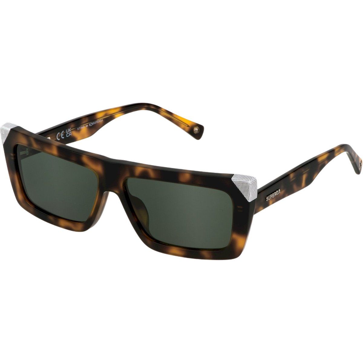 Rechteckige Schildpatt-Sonnenbrille mit silbernen Details