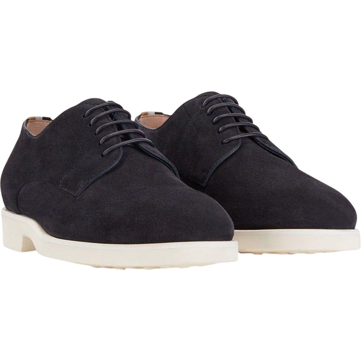Derby Schuhe aus Wildleder mit weißer Sohle