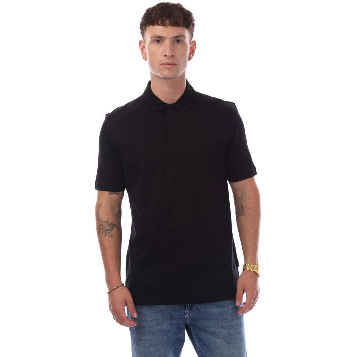 Klassisches einfarbiges schwarzes Baumwoll-Poloshirt