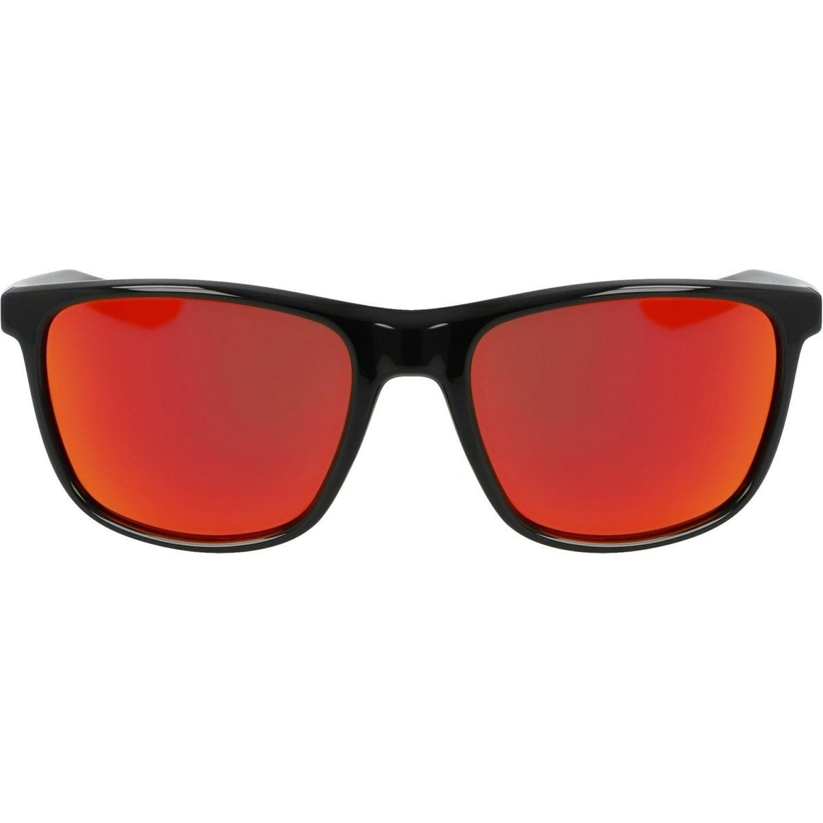 Sonnenbrille mit schwarzem Rahmen und roten Gläsern