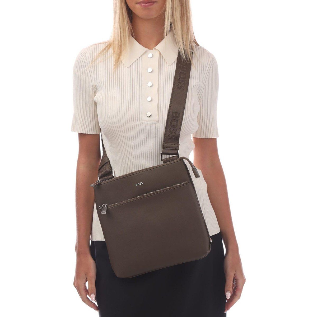 Minimalistische Leder-Umhängetasche mit Reißverschluss