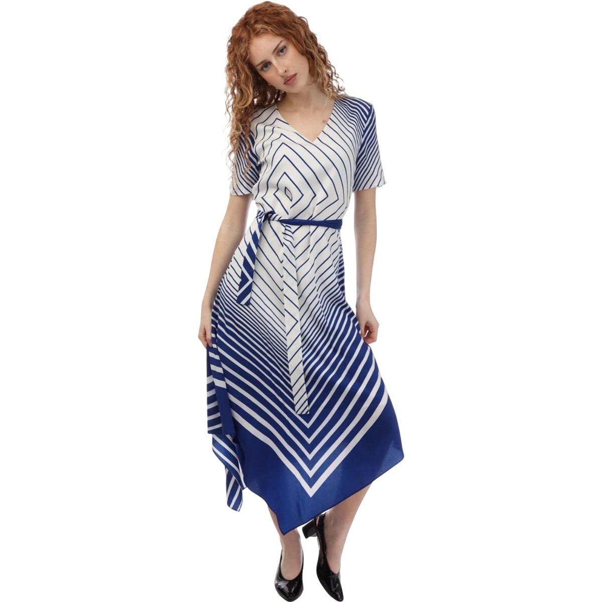 Asymmetrisches Midikleid mit geometrischem Muster