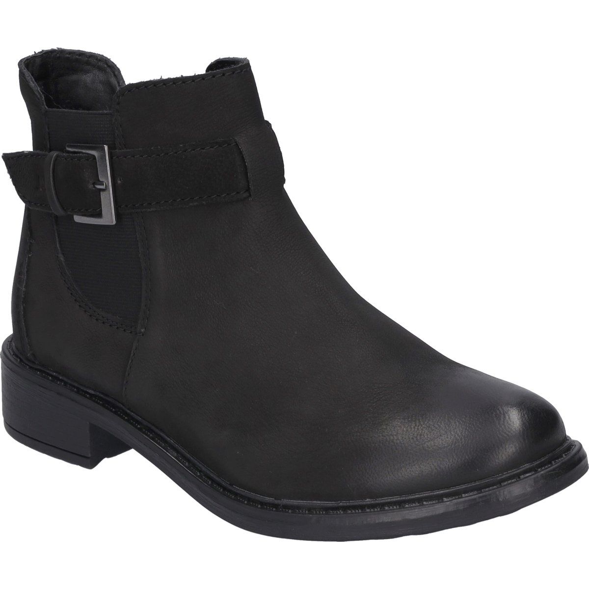 Schwarze Leder Stiefelette mit Schnalle
