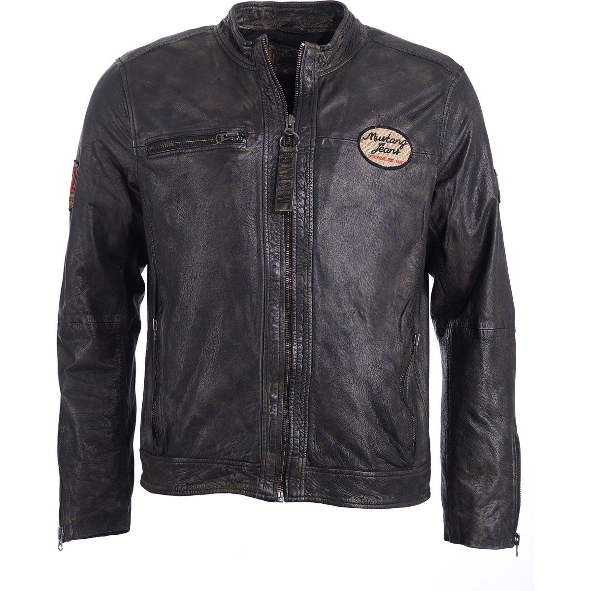 Used-Look Lederjacke mit Aufnäher im Bikerstil