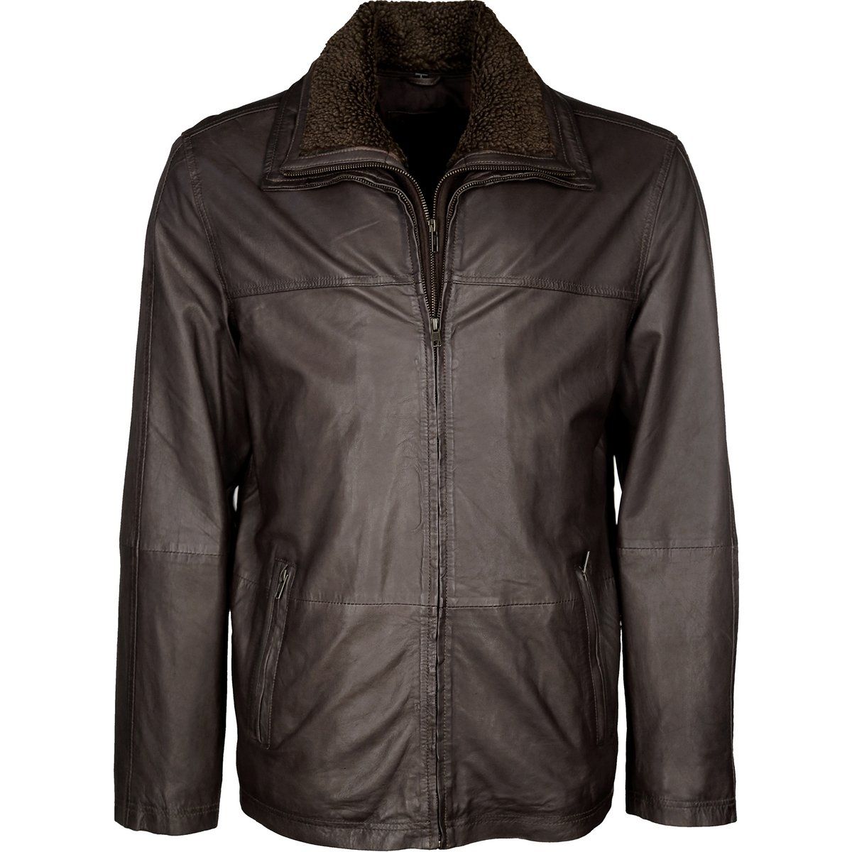 Klassische Lederjacke mit Kunstfellkragen