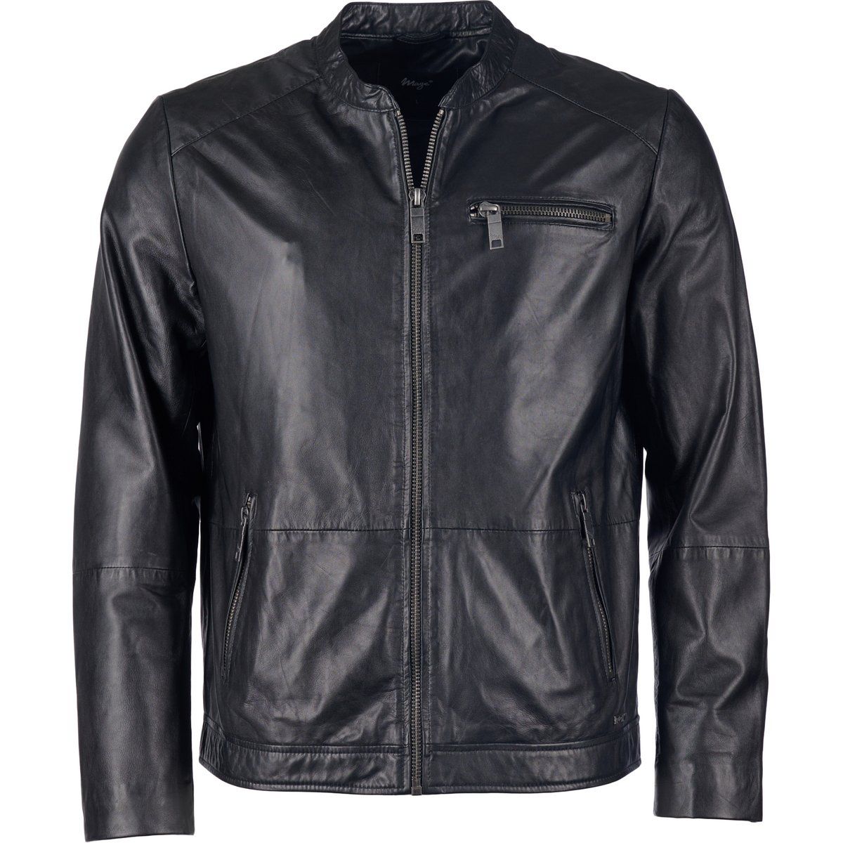 Moderne schwarze Lederjacke mit Reißverschluss