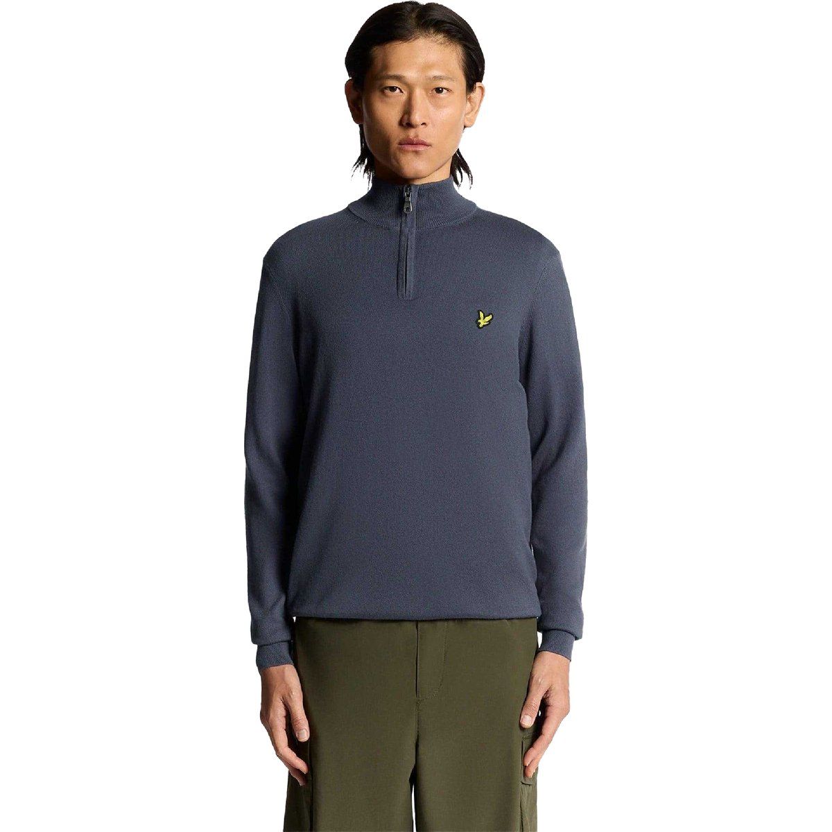 Herren Merino-Wollpullover mit halbem Reißverschluss