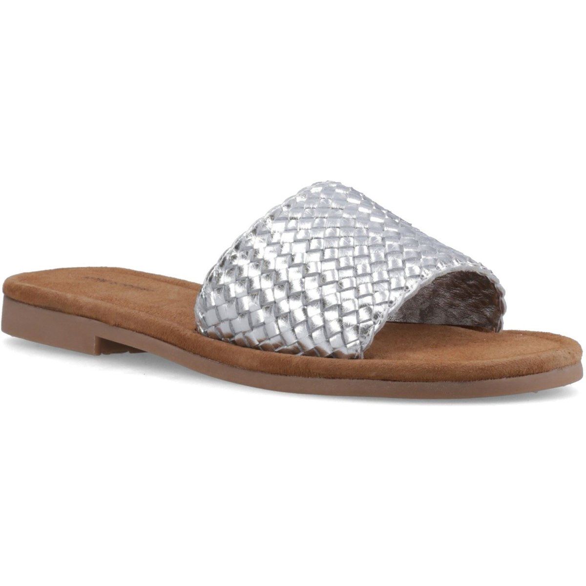 Hush Puppies Hetty Slide Leder Damen Silber Weite Sandalen