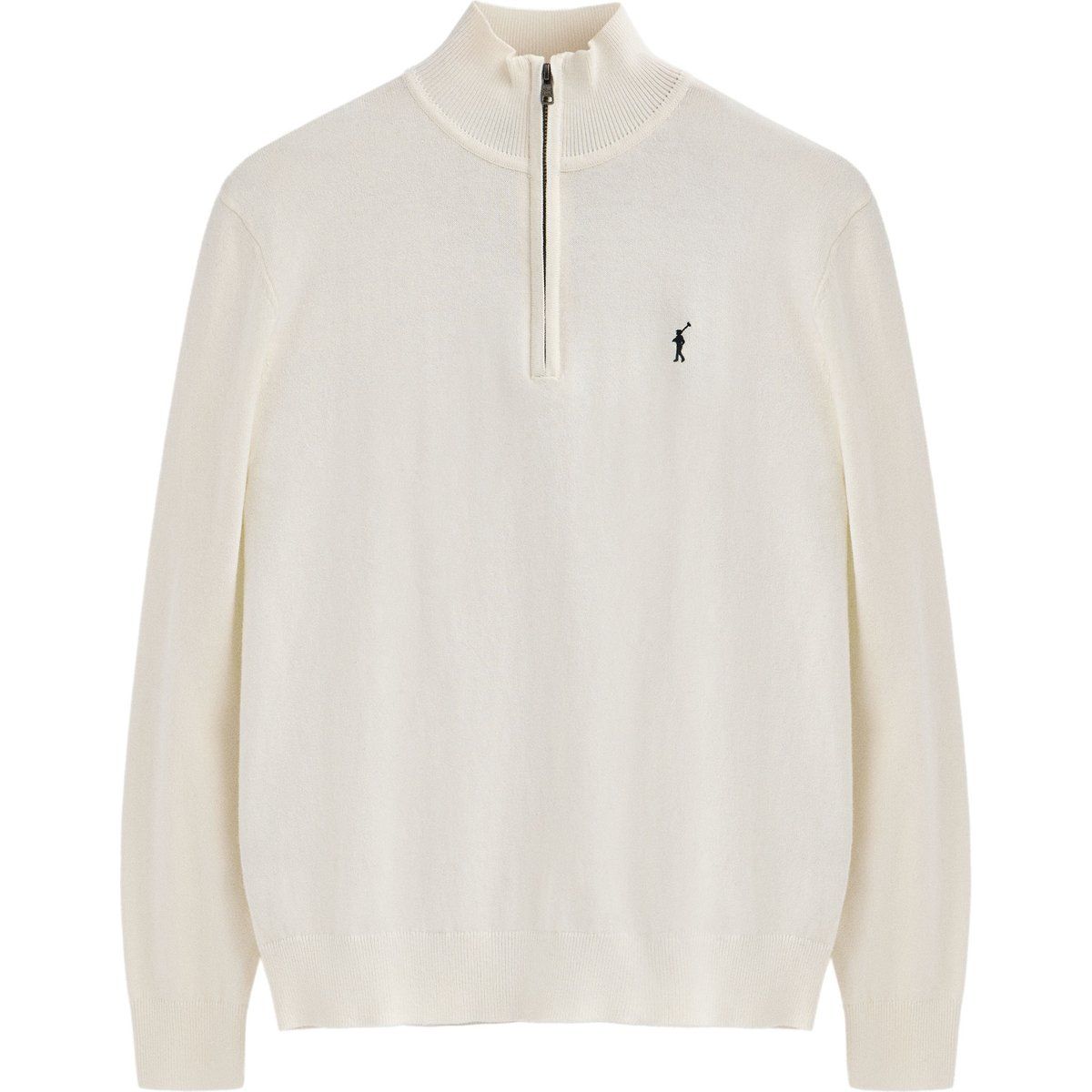 Herren Ecru Wollmischung Pullover mit halbem Reißverschluss