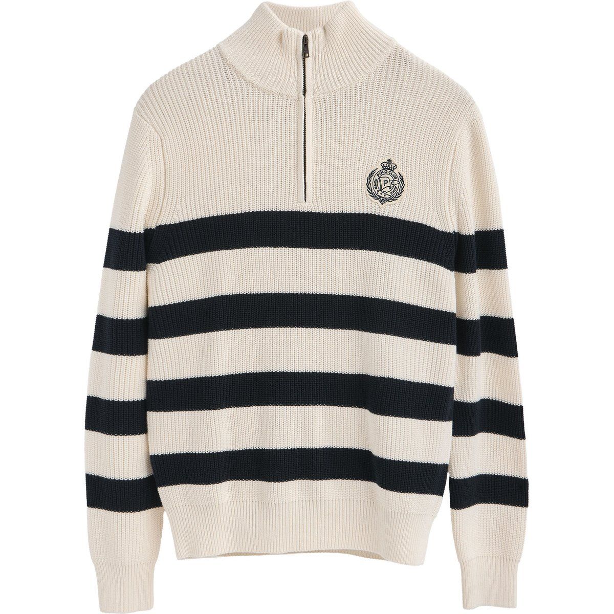 Gestreifter Pullover mit halbem Reißverschluss