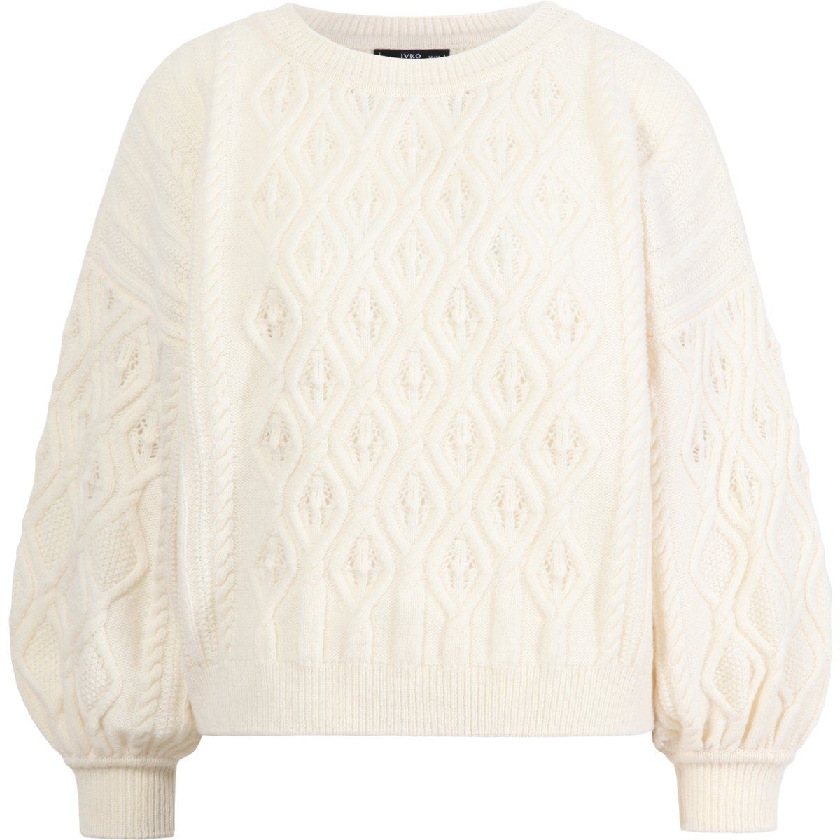 Strukturierter Zopfstrickpullover mit Ballonärmeln