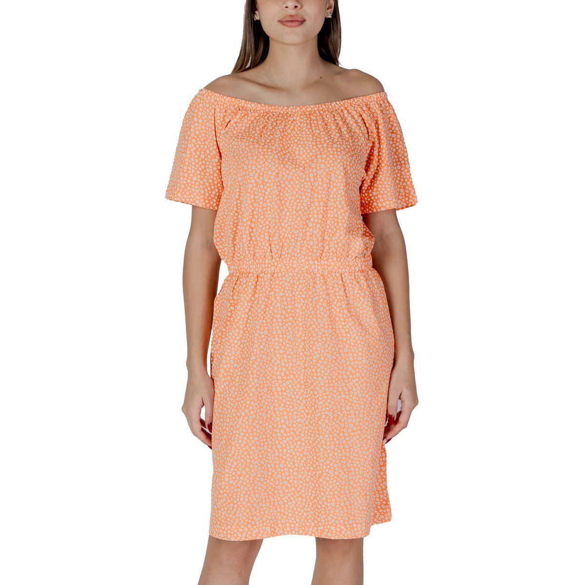 Schulterfreies Minikleid mit kurzen Ärmeln