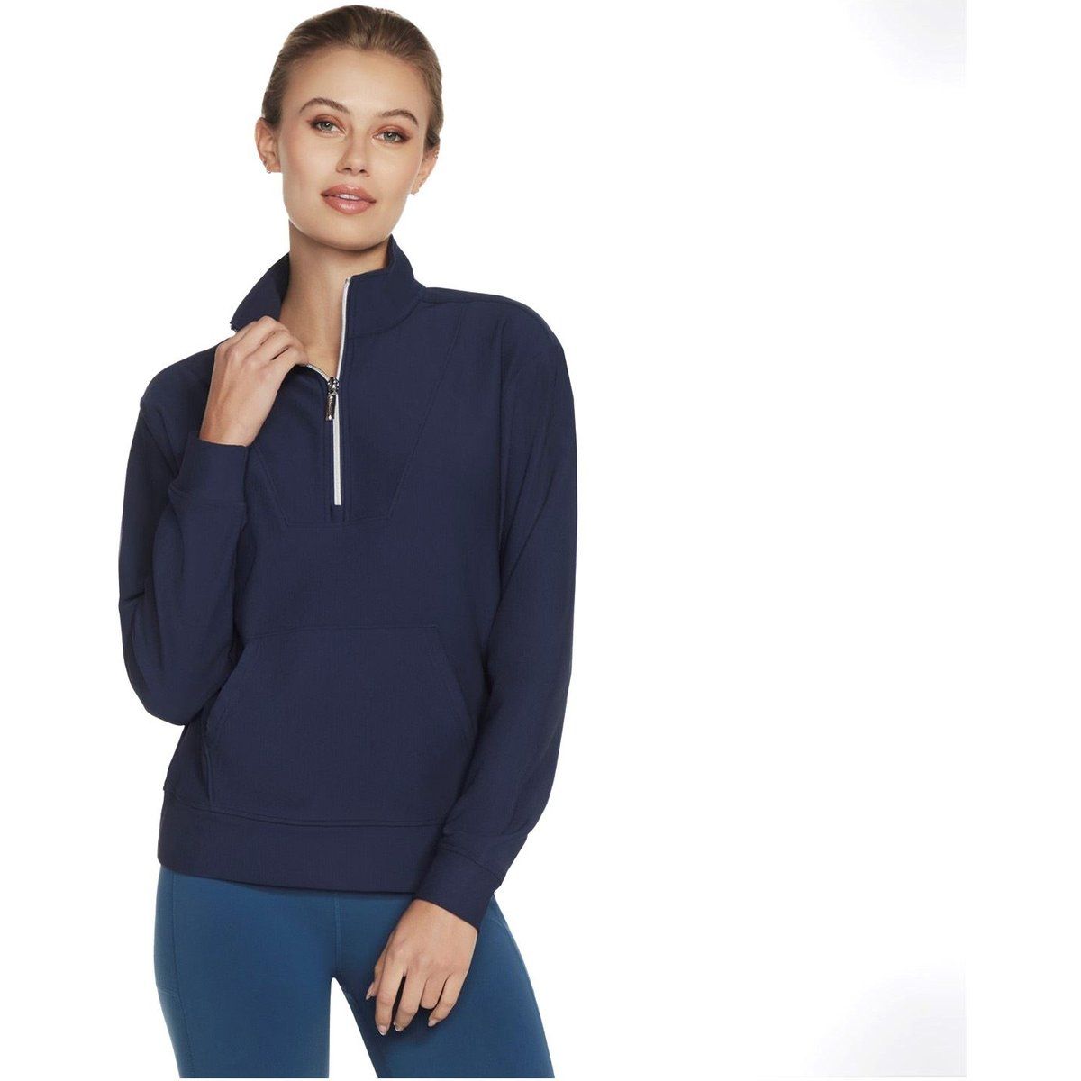 Skechers Performance GoLuxe Rib 1/4 Zip Polyester Damen Pullover Blau