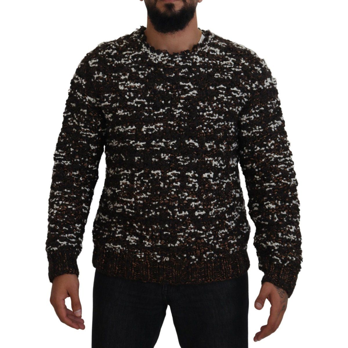 Metallischer Strickpullover Braun und Weiß