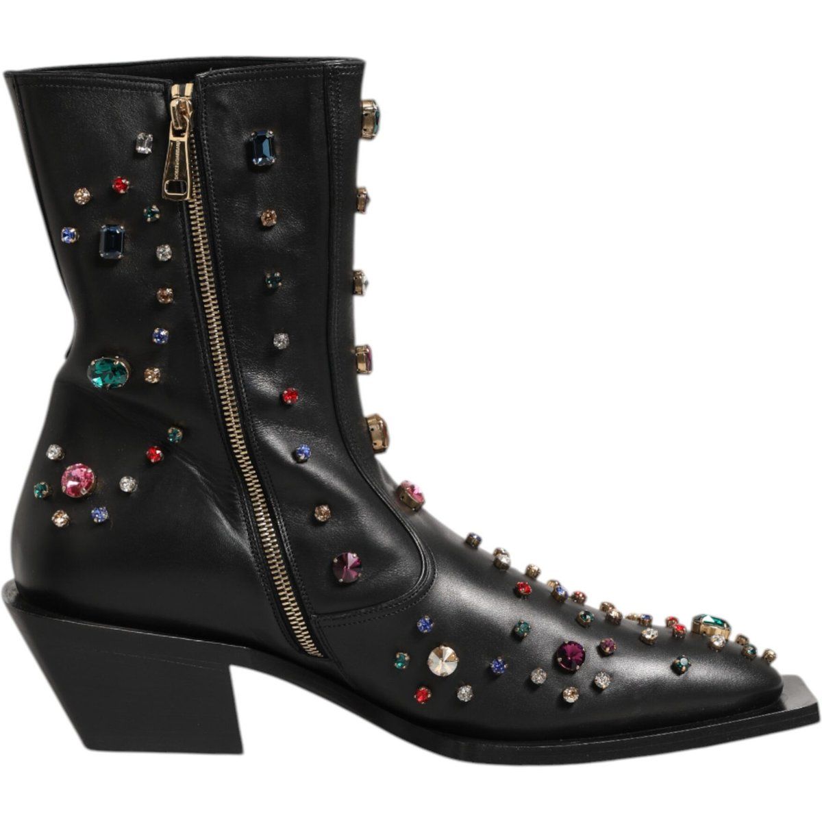 Schmuckverzierte Leder-Stiefeletten