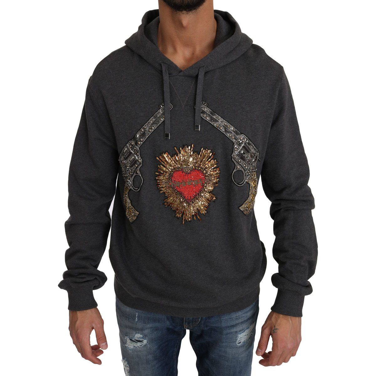 Verzierte Baumwoll-Hoodie Guns And Heart