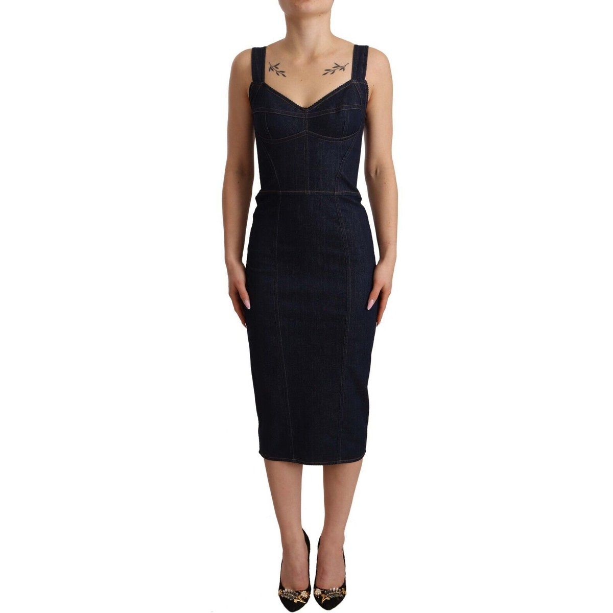 Denim Bleistiftkleid Ärmellos Midi Länge