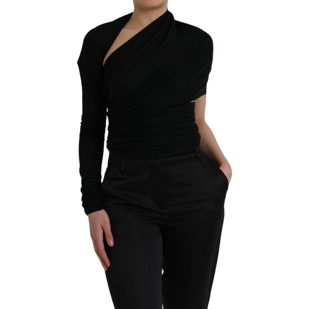 Asymmetrisches, drapiertes Jersey-Strickoberteil