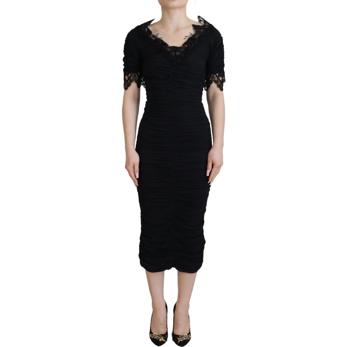 Falten Midi-Kleid mit kurzen Ärmeln