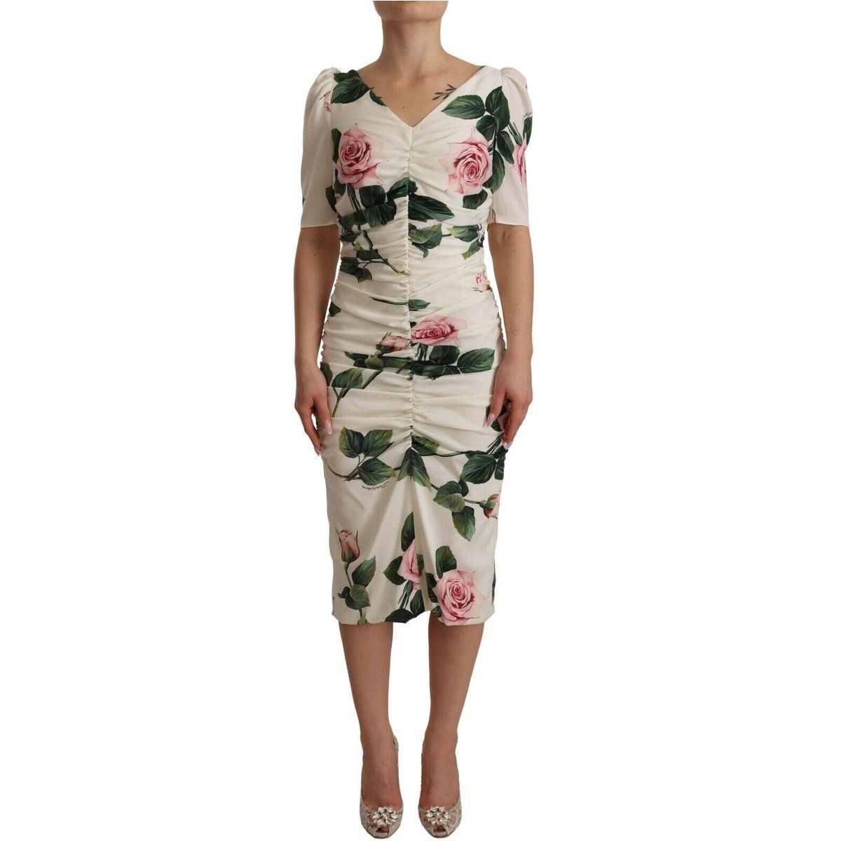 Dolce Gabbana Rosendruck Midi Kleid