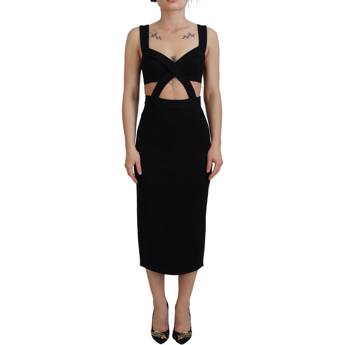 Ausschnitt Midi Kleid Schwarzes Ärmelloses Kleid