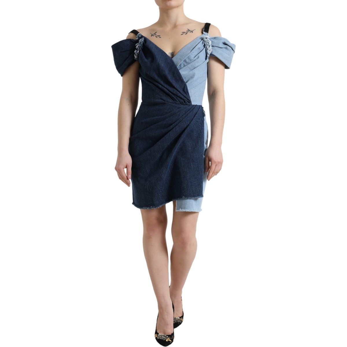 Zweifarbiges Jeans-Minikleid