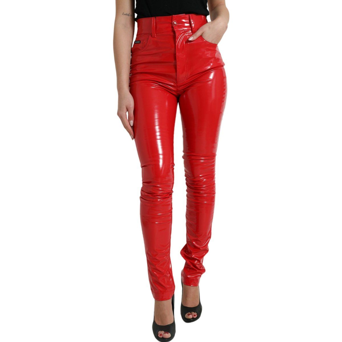 Hochgeschnittene Vinylhose Rot