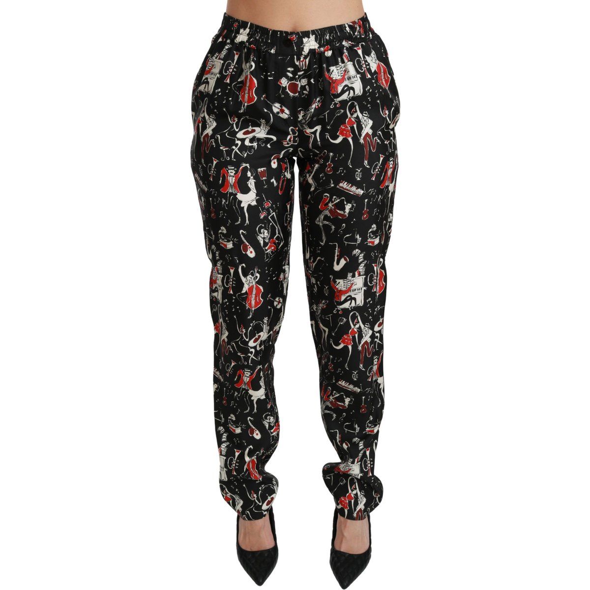 Bedruckte Seidenhose mit Musikdesign