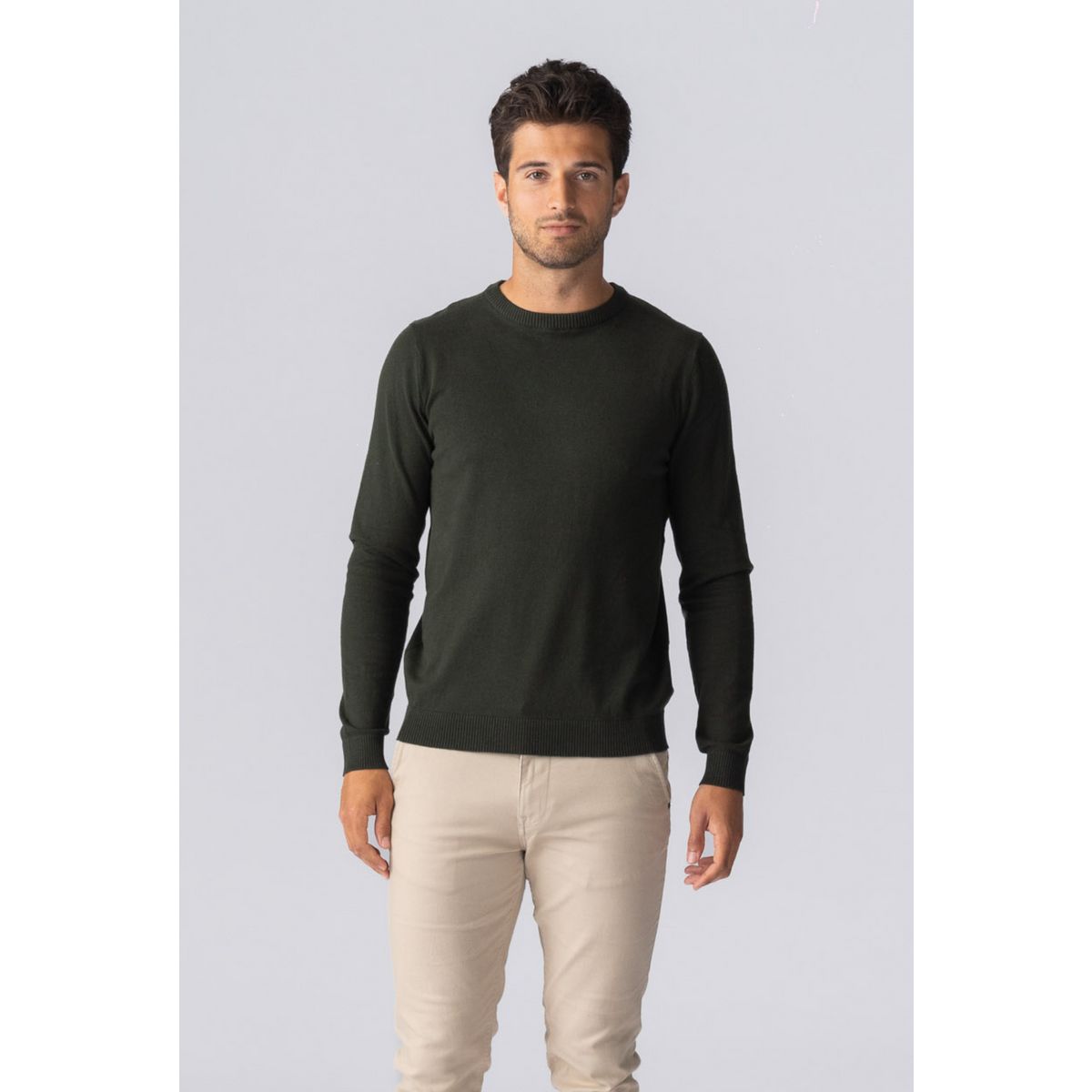 Rundhals Strickpullover in Armeegrün