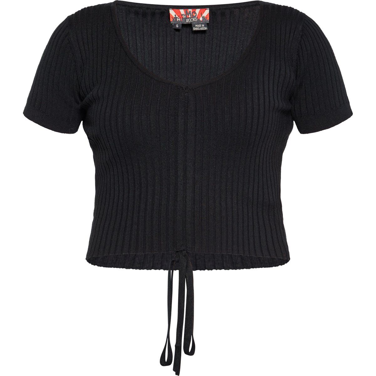 Schwarzes geripptes Strick Crop Top