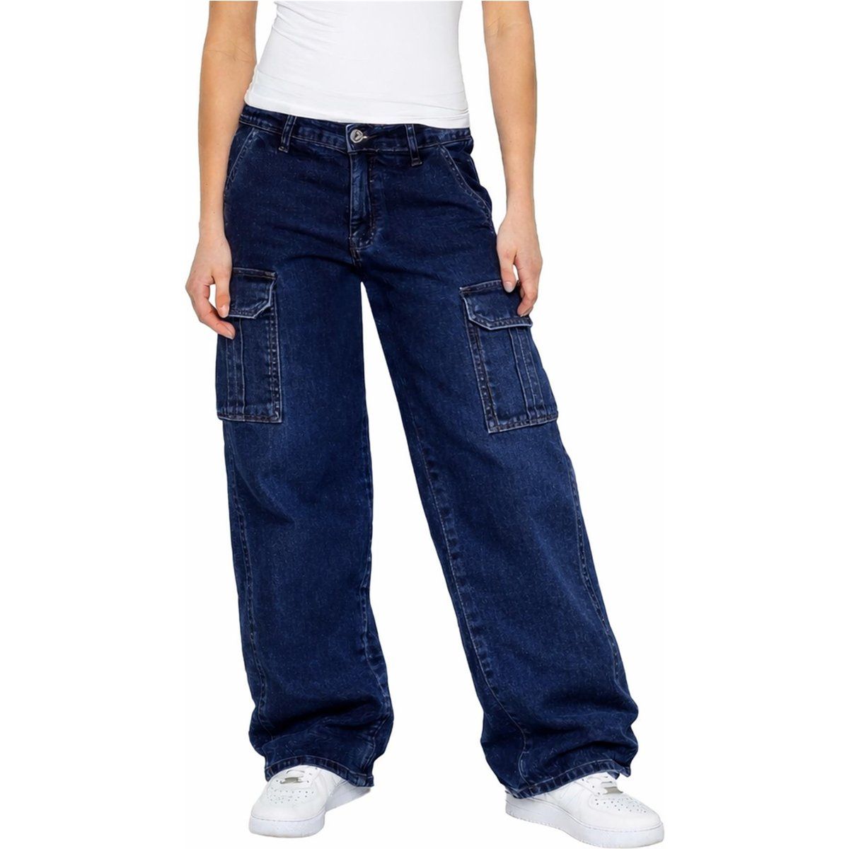 Baggy Cargohose aus dunklem Denim