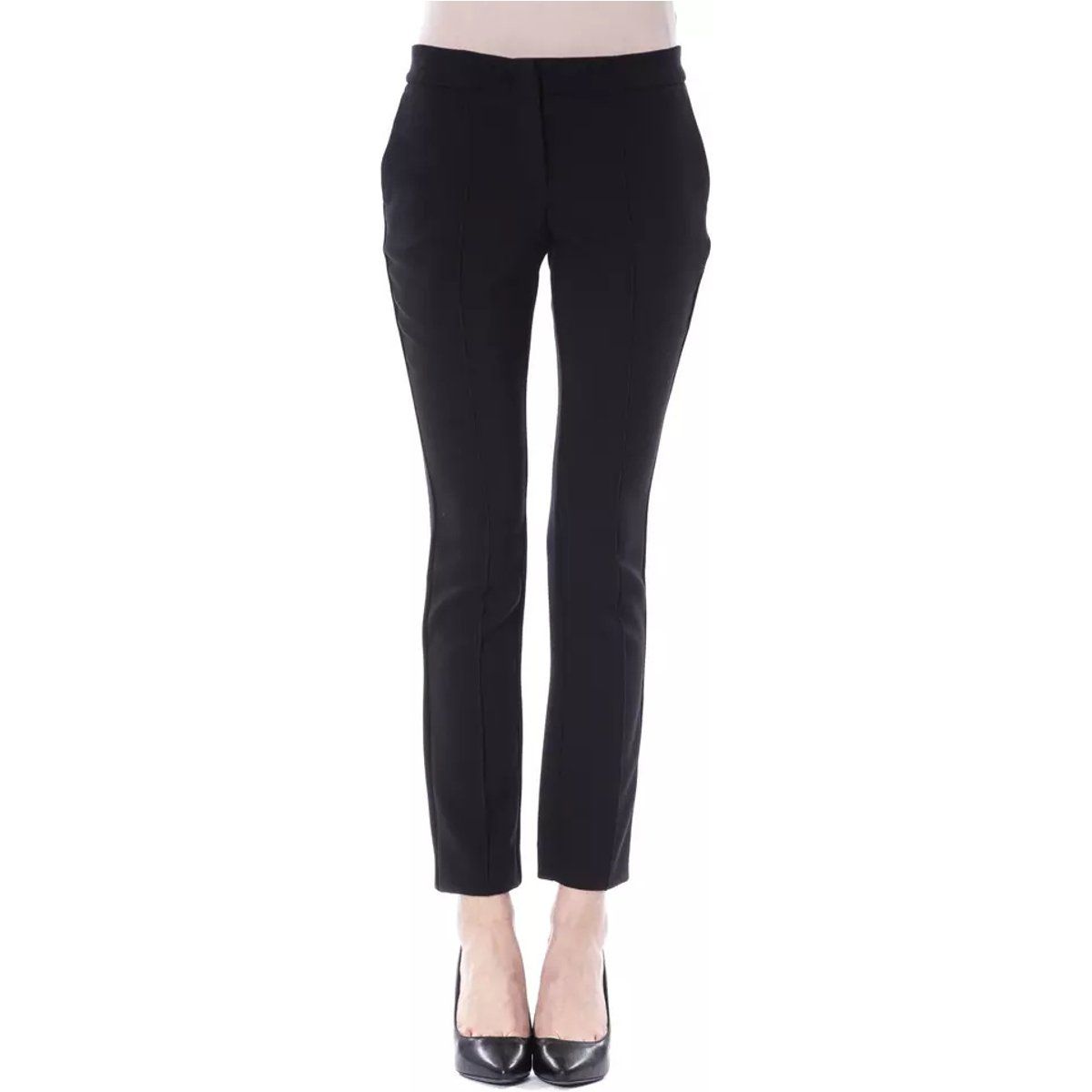 Schmal geschnittene, schwarze Hose mit geradem Bein