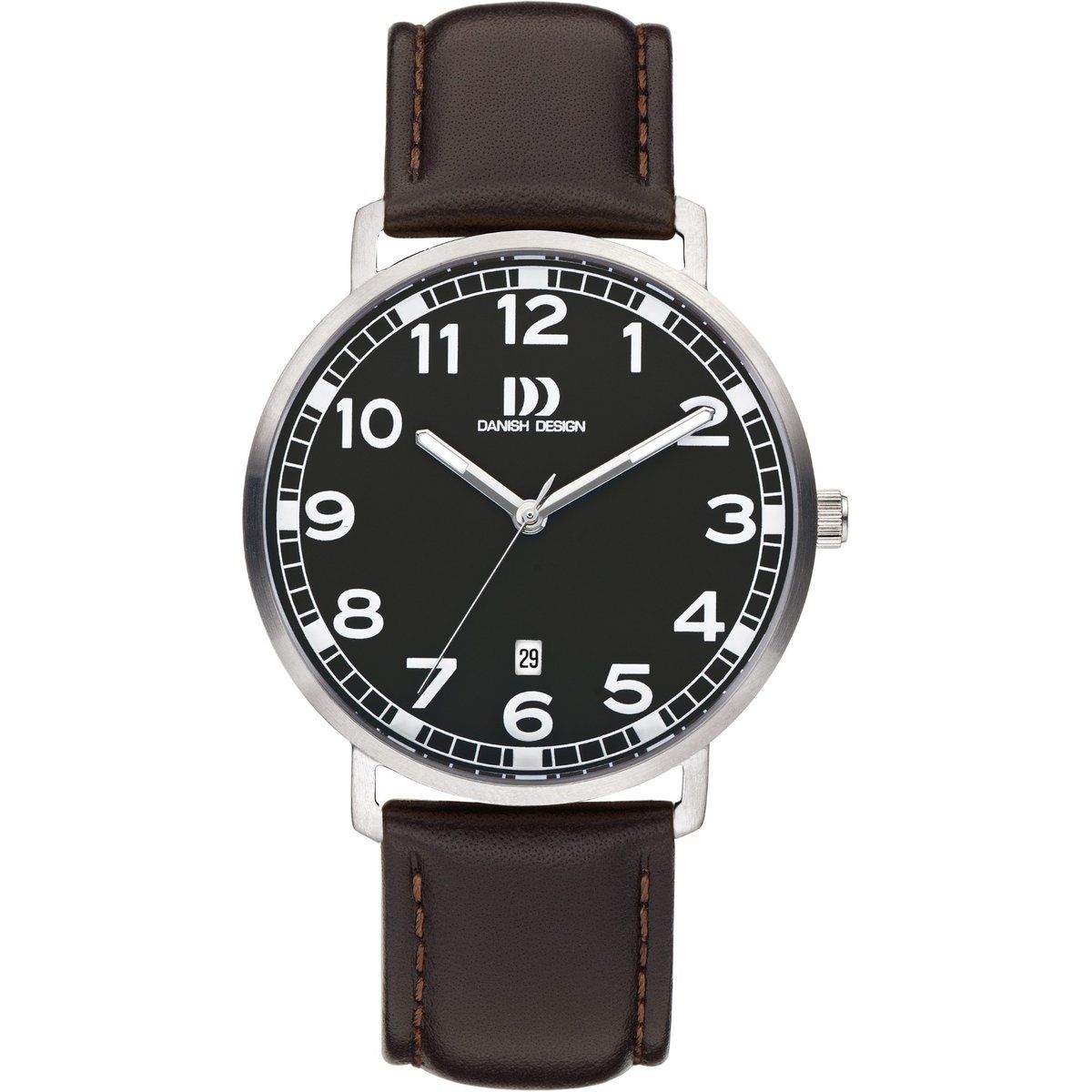 Klassische silberfarbene Uhr mit braunem Armband