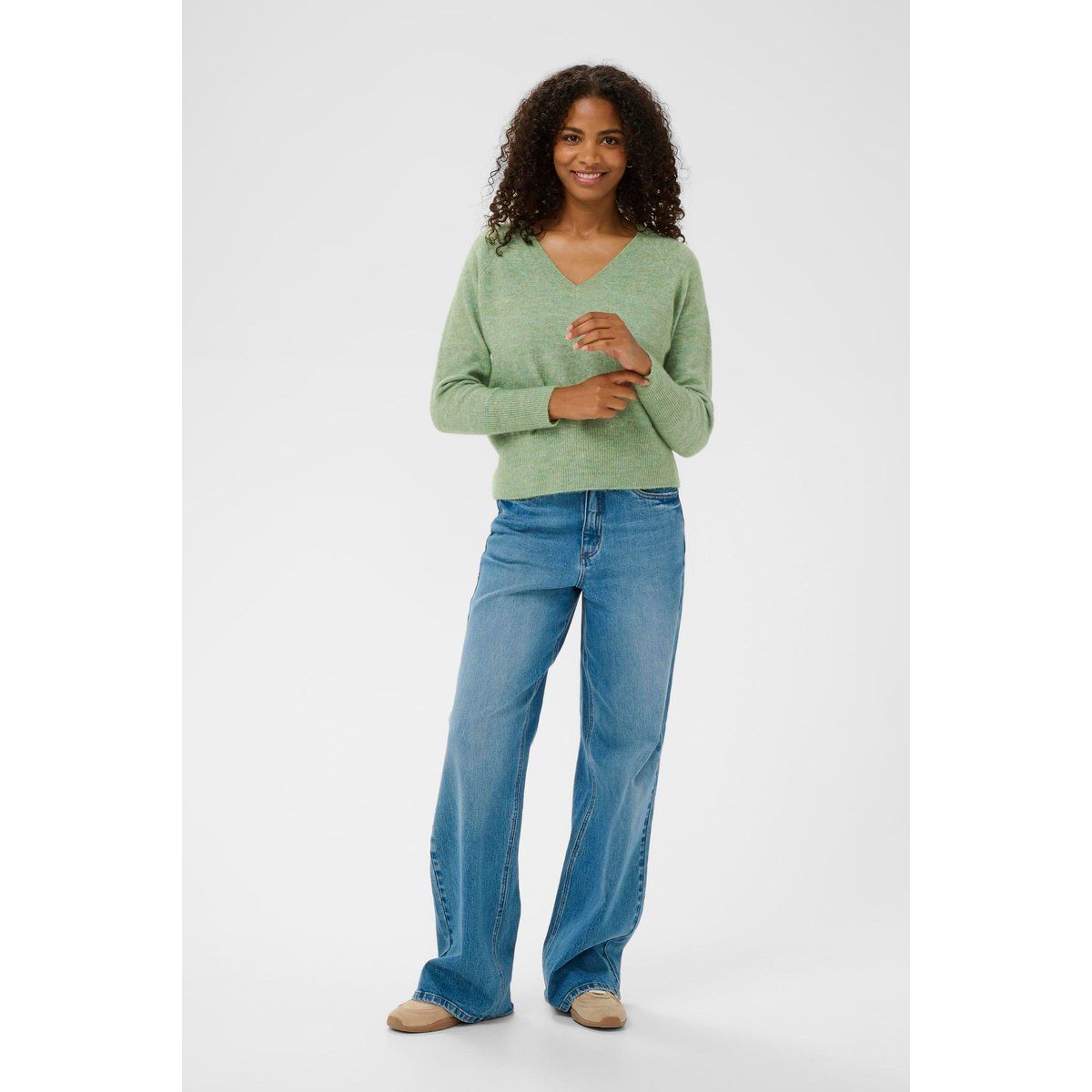Lockerer V-Ausschnitt Strickpullover