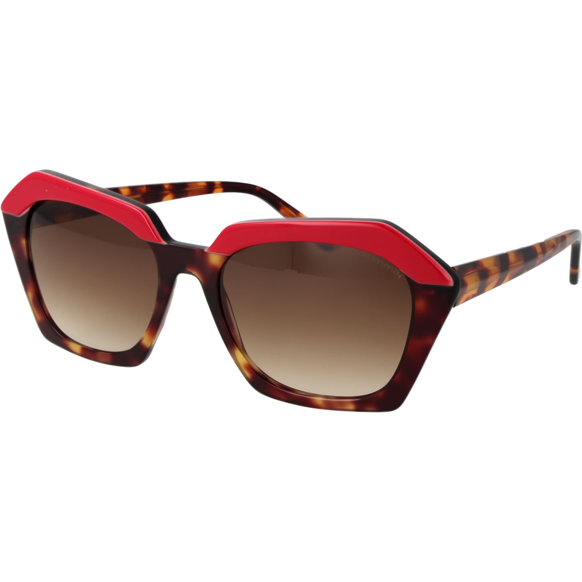 Geometrische Sonnenbrille mit rotem Oberrahmen