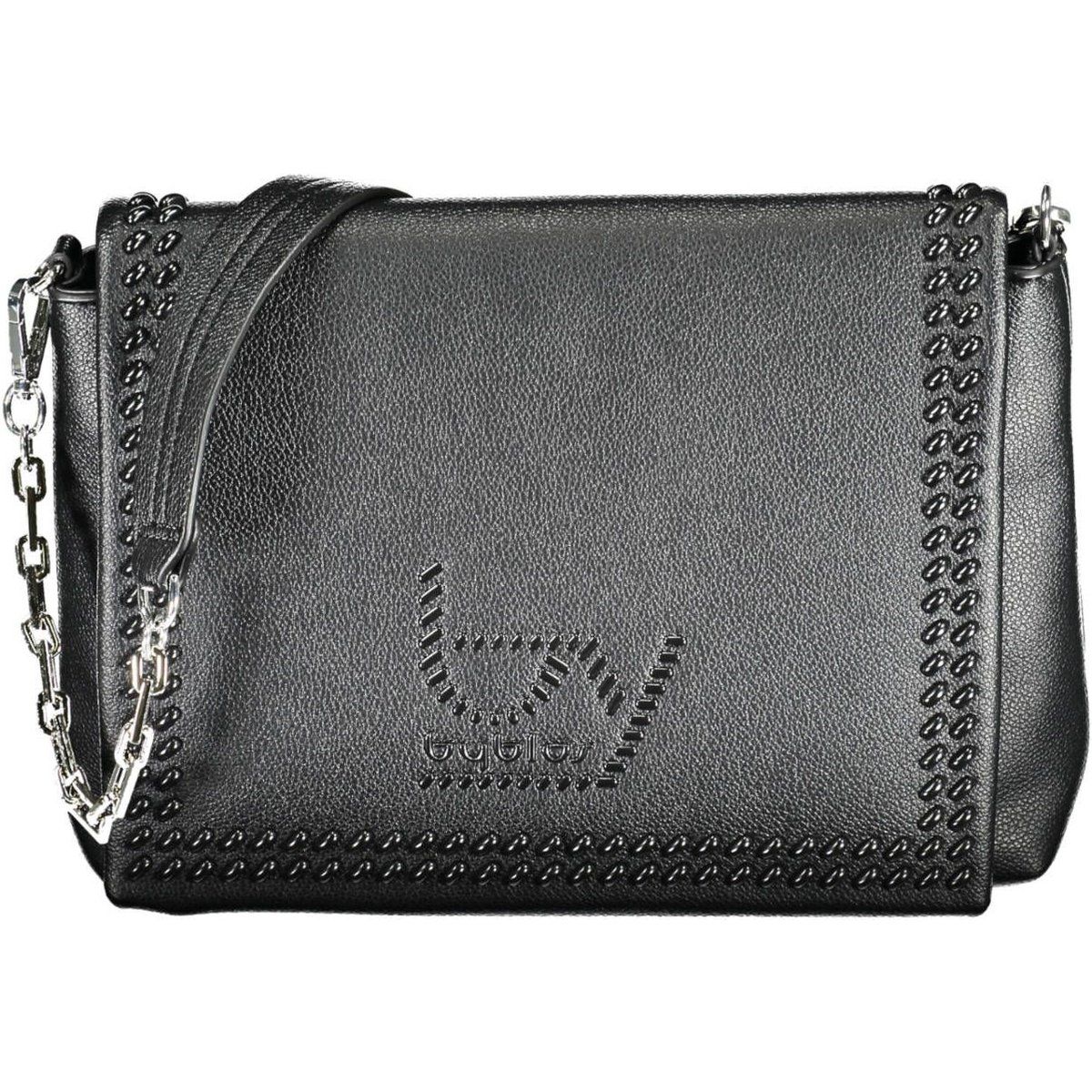 Schwarze Schultertasche aus Leder mit Nieten