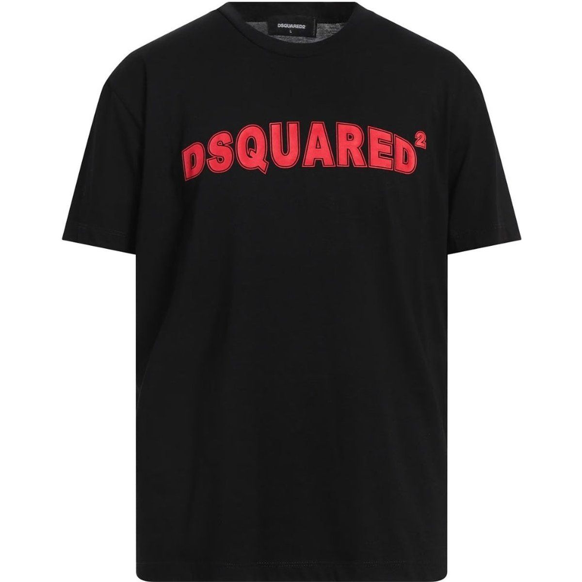 Schwarzes Baumwoll-T-Shirt mit rotem Logo