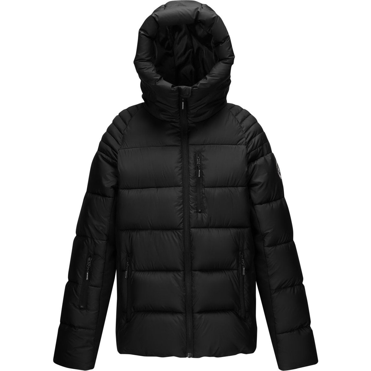 Schwarze gefütterte Parkajacke mit Kapuze