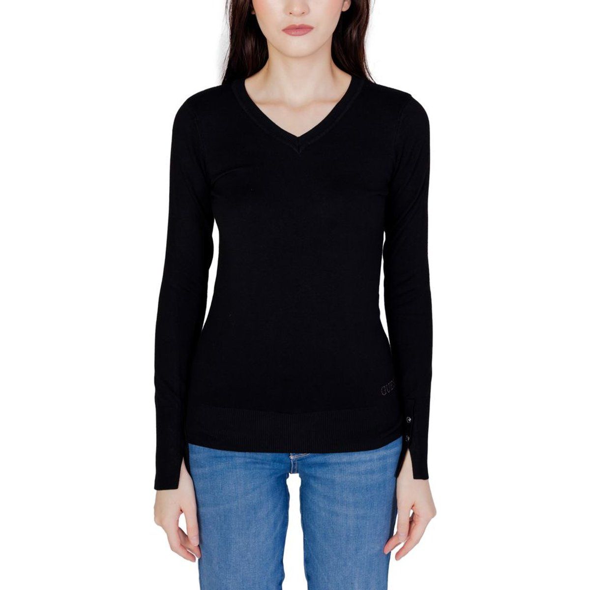 V-Ausschnitt Strickpullover mit langen Ärmeln