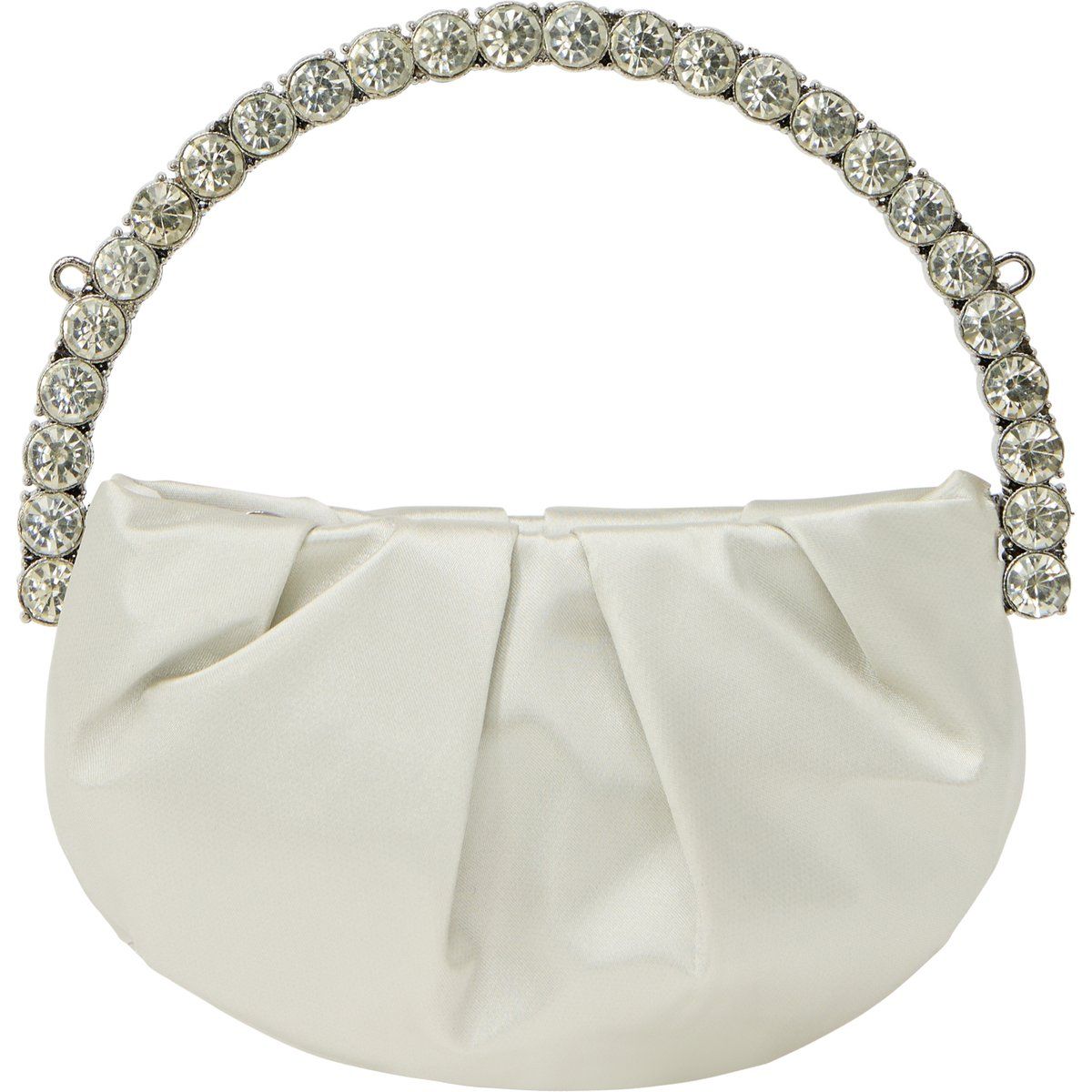 Geraffte Satin-Beuteltasche mit Strass-Griff