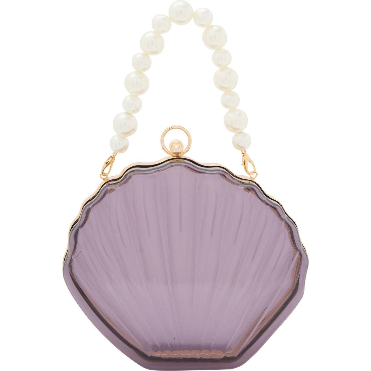 Elegante Muschel-Clutch mit Perlenhenkel