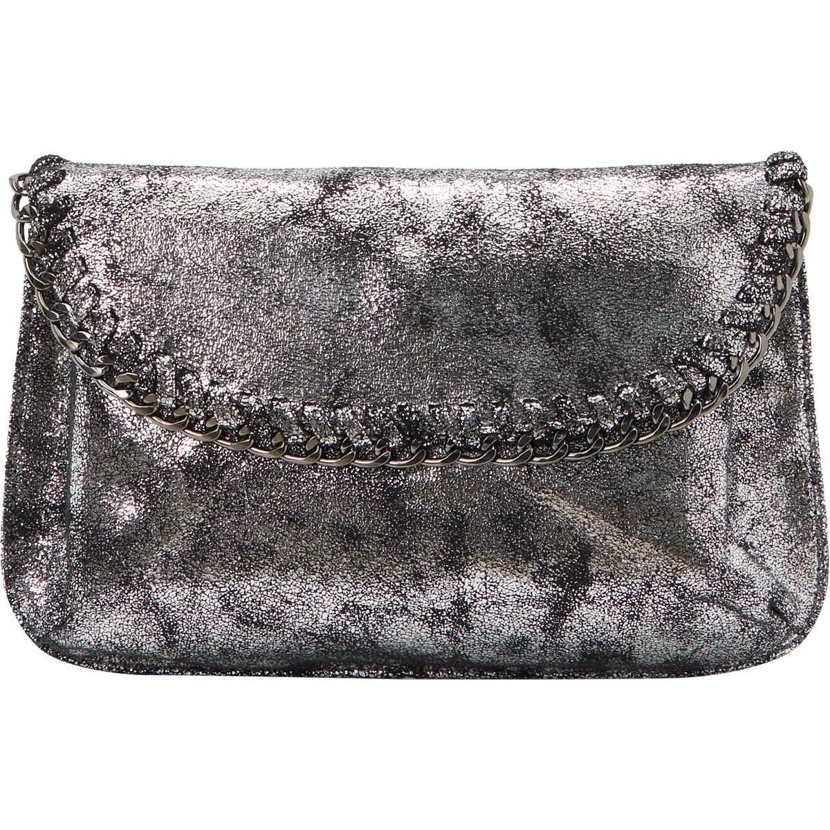 Metallic Silberne Clutch mit Kettenhenkel