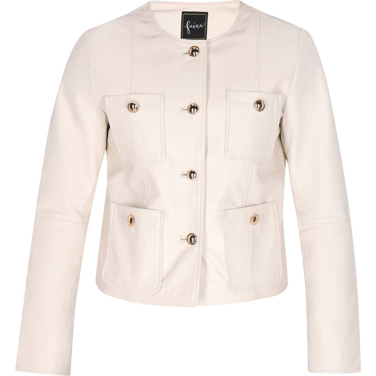 Kurze Kragenlose Jacke mit Taschen